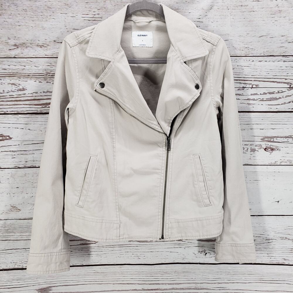 Old Navy New Women's Ivory Cotton Moon Door Moto Jacket Size Small